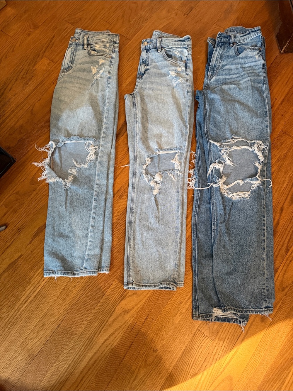 American Eagle Outfitters Light Blue Distressed Straight Jeans Trio